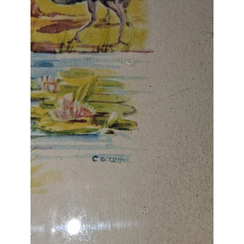 Vintage Pair 5x7 Children's Zoo Animal Prints Blue Metal Frames Camel Elephant
